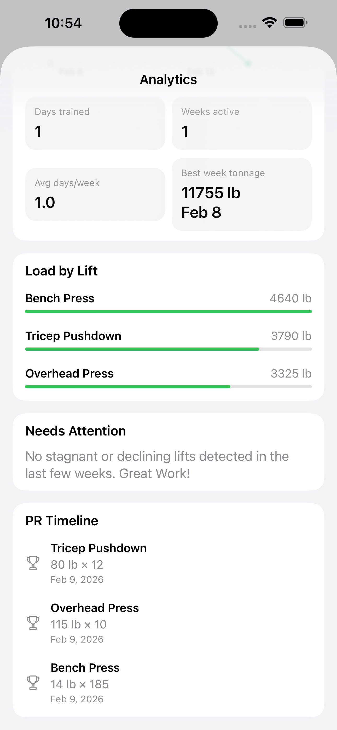 Analytics screenshot from Fitness Tracker
